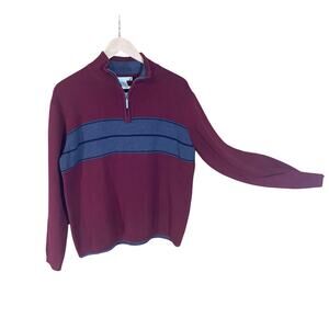 Geoffrey Beene Men’s Quarter Zip Sweater Burgundy Gray Stripe Cotton Blend M
